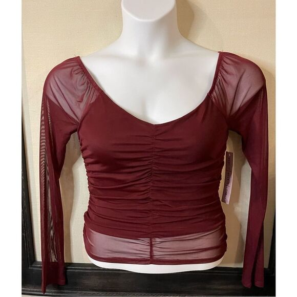 Crave Fame Burgundy Mesh Sleeve Top - Medium - Picture 5 of 10